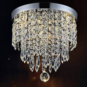 CRYSTA WORLD Crystal Chandelier Luxury Light Lamp Round Crystal Rain Drop Pendant Light Fixture for Living Room Bedroom