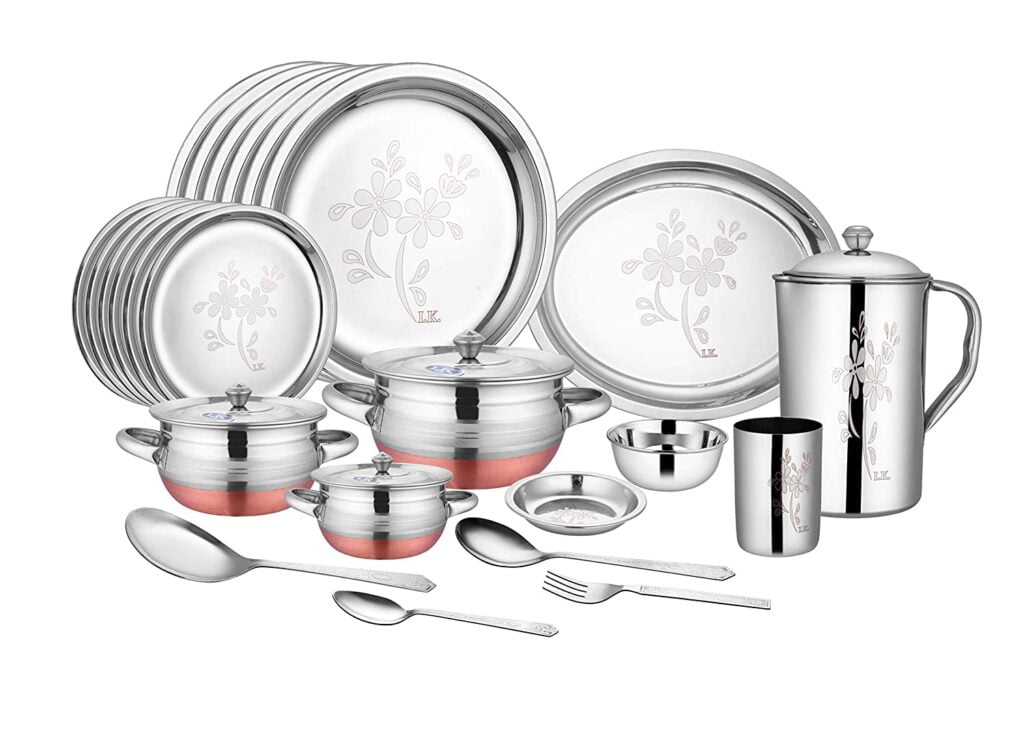 Crockery wala and company Laser Finish Stainless Steel Dinner Set 63 Pieces Silver